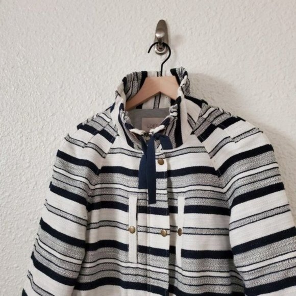 LOFT Breton Stripe Anorak Coat Navy & White Nautical Women's Size Medium - Picture 5 of 9